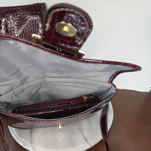 3 Piece Croc Embossed Handbag Set Womens Crossbody Purse Wallet Clutch Vinyl - Picture 5 of 10